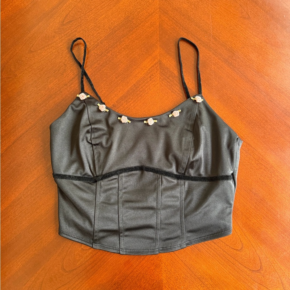Wild Fable Black Camisole with Floral Accents